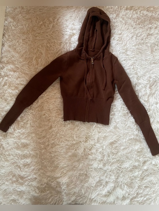 lululemon athletica Tops - EUC Cropped Brown Knit Hooded Zip Sweater, Size S